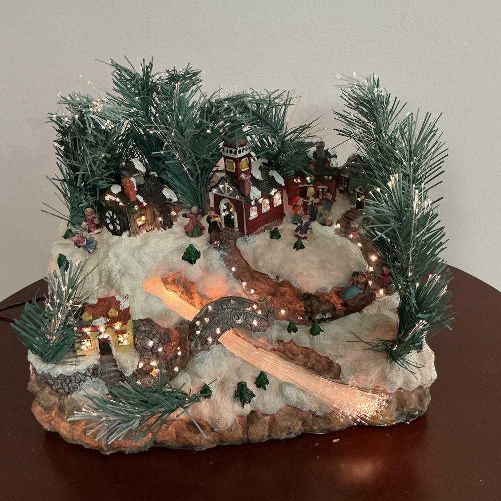 Vintage Christmas Fiber Optic Village Color Changing Holiday Decor Box Included